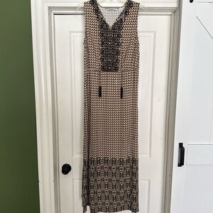 Sleeveless Tan & Black Patterned Maxi Dress